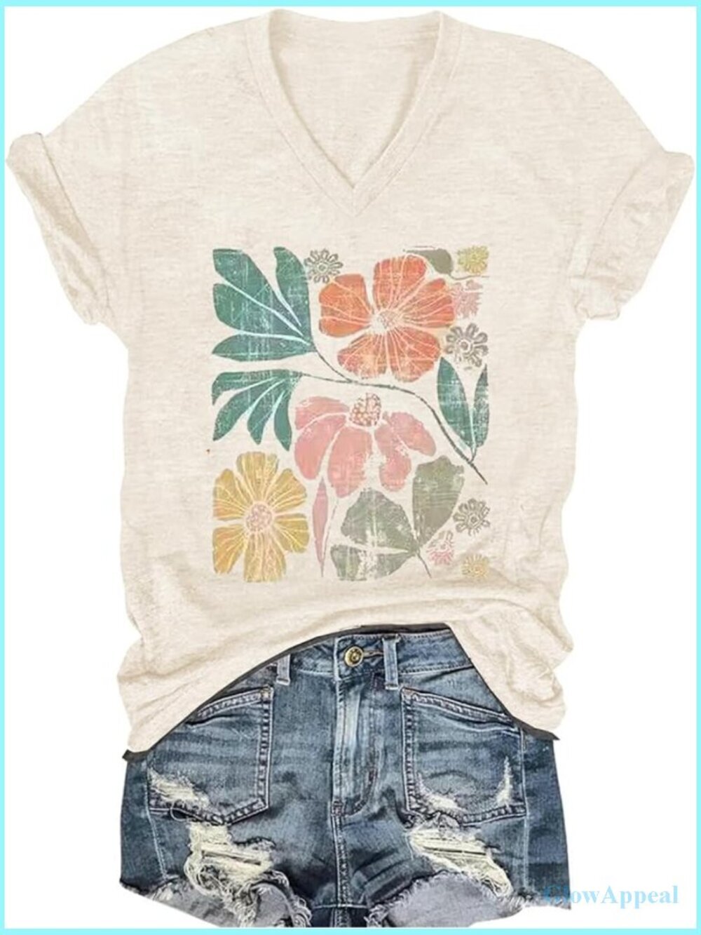 Women's V-Neck Dragonfly Graphic Tee Cute Boho Flowers Short Sleeve Shirt